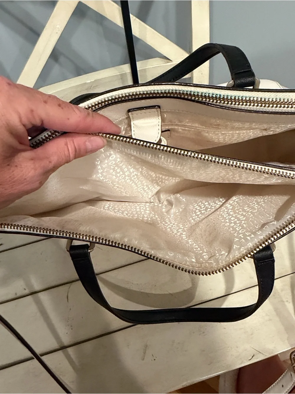 kate spade Cream and Black Leather Tote with Gold Hardware